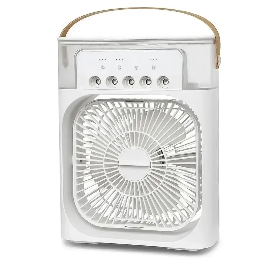 10 Inch Portable Mist Fan | 3-in-1 USB Air Cooler with Humidifier & LED Lights | USB Mini Air Conditioner Fan with Water Mist & Humidifier Function | 3 Speed Rechargeable Cooling Fan | Random Color