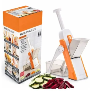 Brava Spring Vegetable Slicer Chopper Manual Mandoline Cutter | Multi Function Fruit & Vegetable Slicer Dicer Grinder with Adjustable Thickness & Safety Design