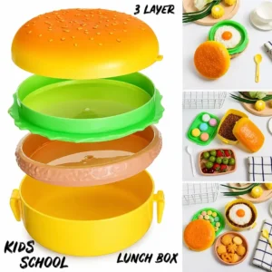 Hamburger Shape Kids Lunch Box Multi Layer Burger Lunch Box for School Travel Snacks Portable Food Container for Kids 1