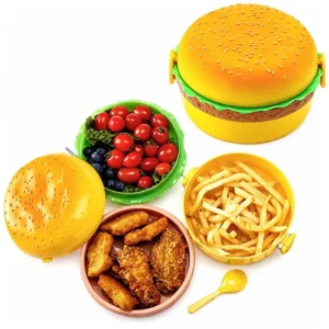 Hamburger Shape Kids Lunch Box | Multi-Layer Burger Lunch Box for School, Travel & Snacks | Portable Food Container for Kids