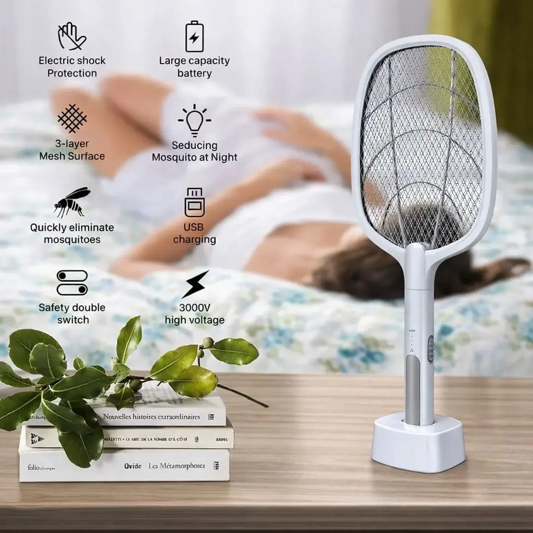 Nova USB Rechargeable Mosquito Racket ME-903 | Electric Bug Zapper Bat with Stand | Indoor & Outdoor Insect Killer - Image 3