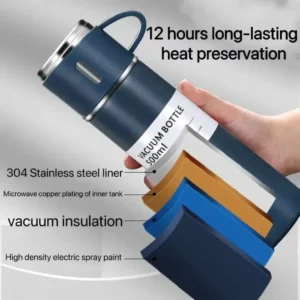 500ML Stainless Steel Vacuum Flask Set with 3 Cups Double Layer Hot Cold Thermos Bottle Leak Proof Travel Coffee Tea Flask 1