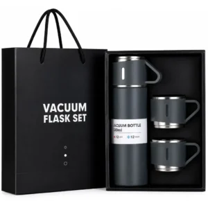500ML Stainless Steel Vacuum Flask Set with 3 Cups | Double Layer Hot & Cold Thermos Bottle | Leak Proof Travel Coffee Tea Flask