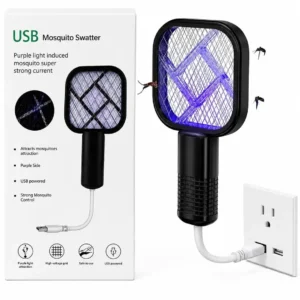 Portable Mini Mosquito Swatter | USB Rechargeable Mosquito Killer Racket with LED UV Light | Portable Electric Fly Swatter Bat for Indoor & Outdoor Insect Control | Mini Mosquito Zapper Lamp for Home, Camping & Travel | Random color
