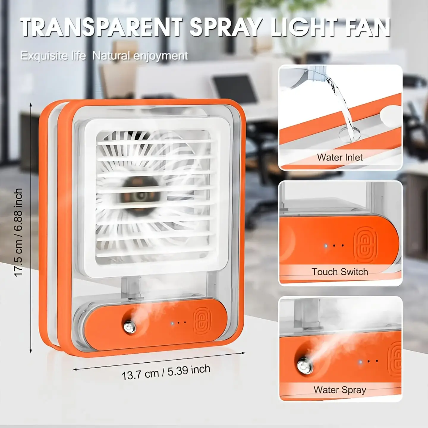 Portable USB Air Cooler Fan 3 Speed, Mist Spray, Rechargeable with Built in LED Light for Home, Office & Travel (Random Color) - Image 5