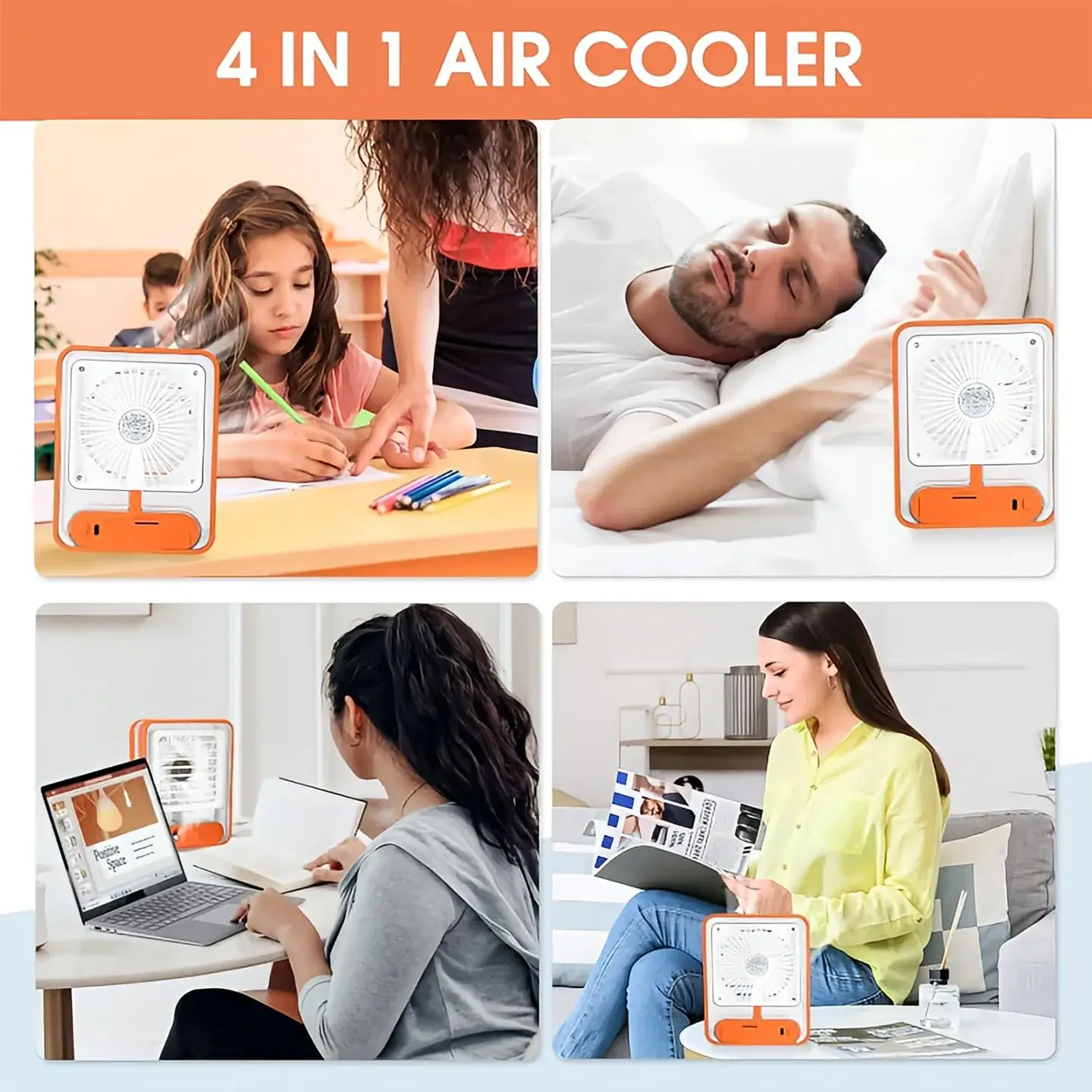 Portable USB Air Cooler Fan 3 Speed, Mist Spray, Rechargeable with Built in LED Light for Home, Office & Travel (Random Color) - Image 8