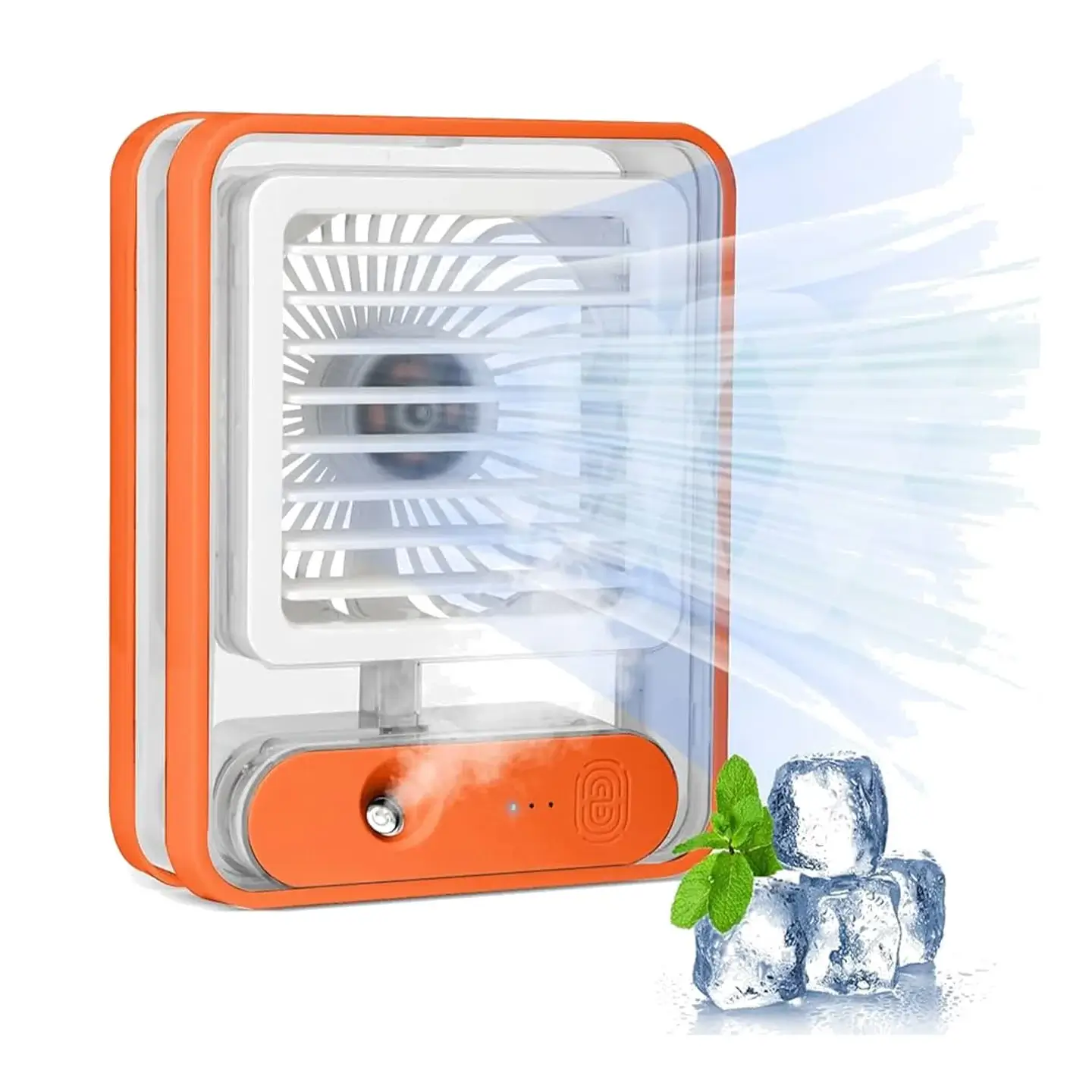 Portable USB Air Cooler Fan 3 Speed, Mist Spray, Rechargeable with Built in LED Light for Home, Office & Travel (Random Color)
