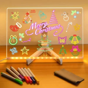 LED Acrylic Writing Board 6x6 Inches with USB Light and Markers