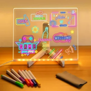 LED Acrylic Writing Board 8x8 Inches with USB Light and Markers