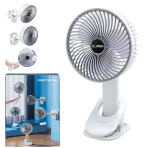 Portable Rechargeable Cooling Fan with Clip Desktop and Wall Mounted 3 Speed USB Fan