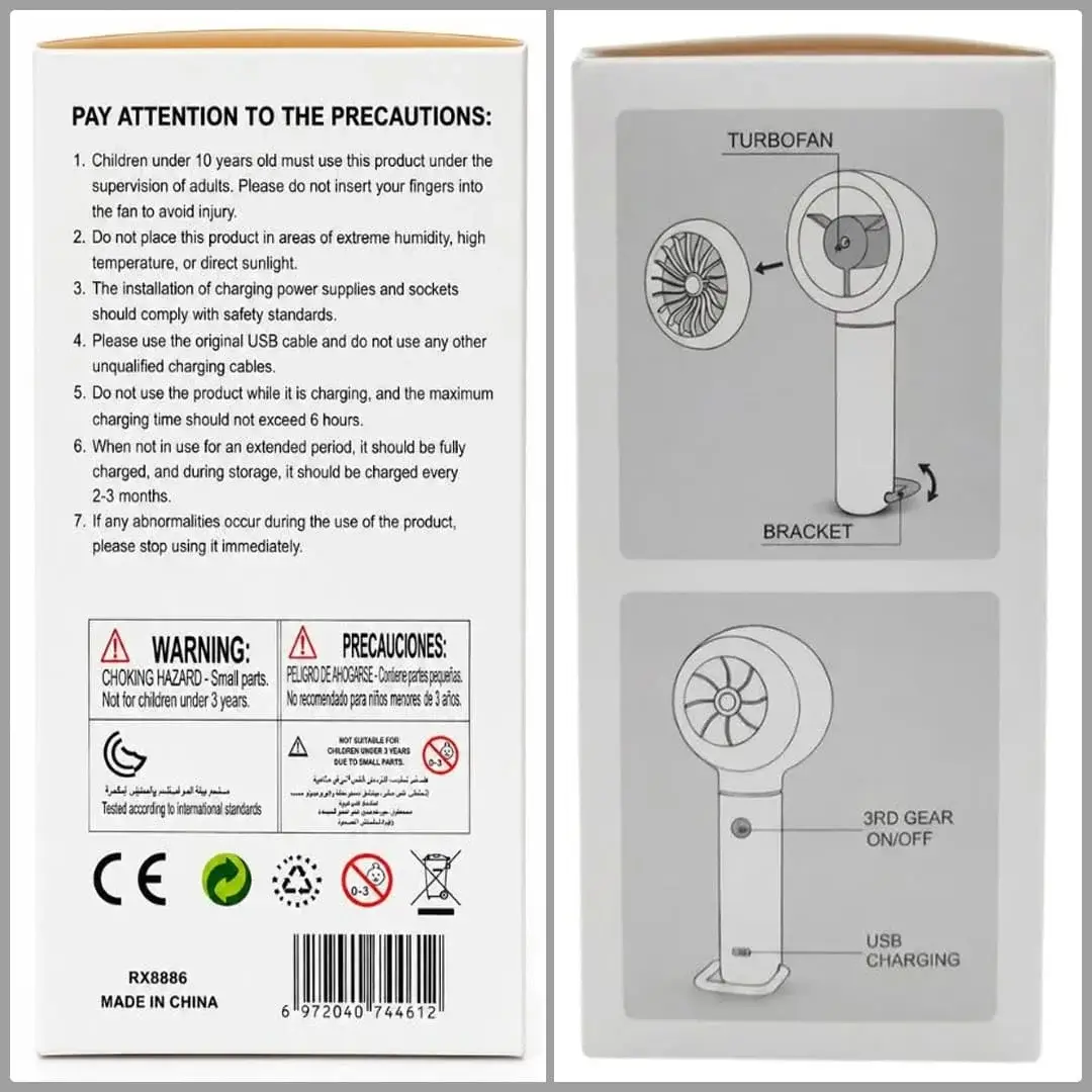 TurboFan Rechargeable Mini Cooling Fan | Portable USB Handheld Turbo Fan with 3 Speed Modes | Random Color - Image 8